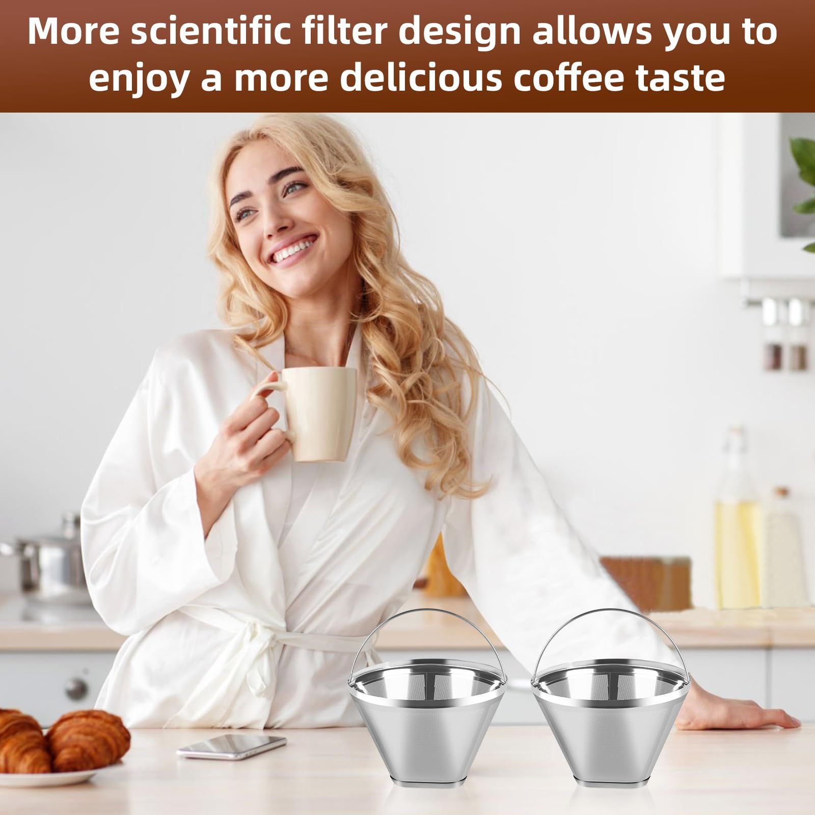 Reusable Cone Coffee Filters 304 Stainless Steel Coffee Filter，Filter Coffee Maker, 2Pcs Permanent Cone Filter - Image 2