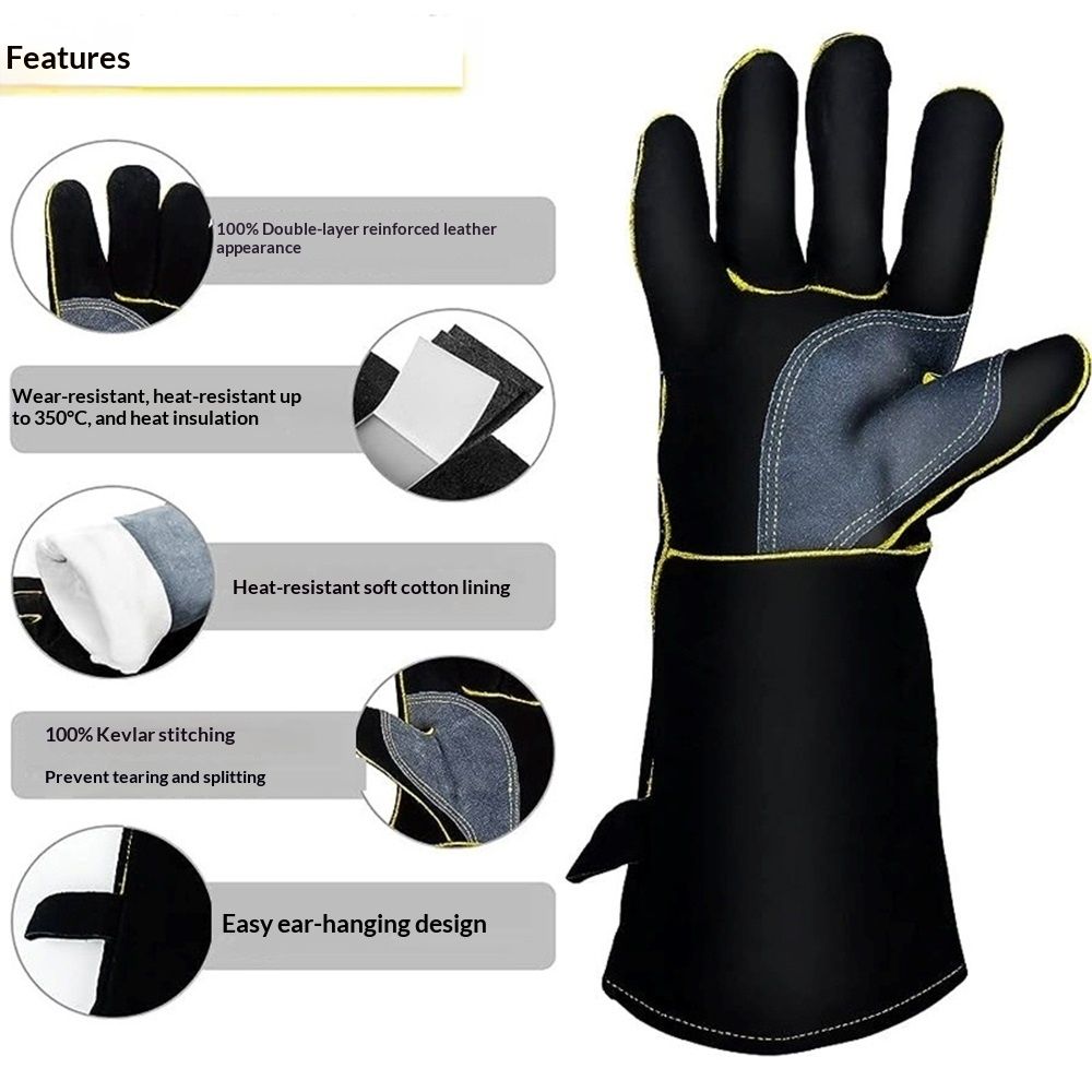 Extreme Heat & Fire Resistant Gloves Leather with Stitching,Mitts Perfect for Fireplace, Stove, Oven, Grill, Welding, BBQ, Pot Holder, Animal Handling - Image 2