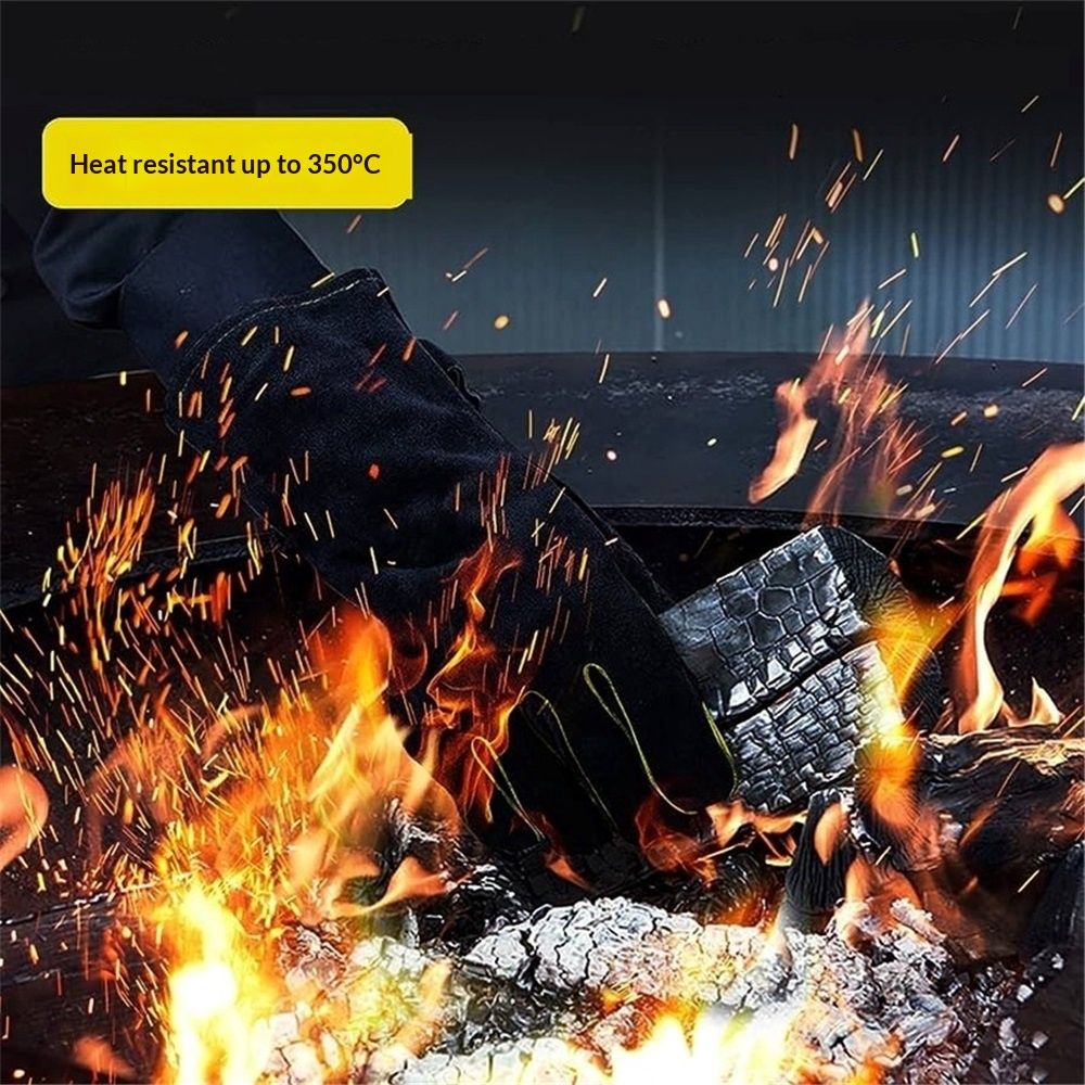 Extreme Heat & Fire Resistant Gloves Leather with Stitching,Mitts Perfect for Fireplace, Stove, Oven, Grill, Welding, BBQ, Pot Holder, Animal Handling - Image 3