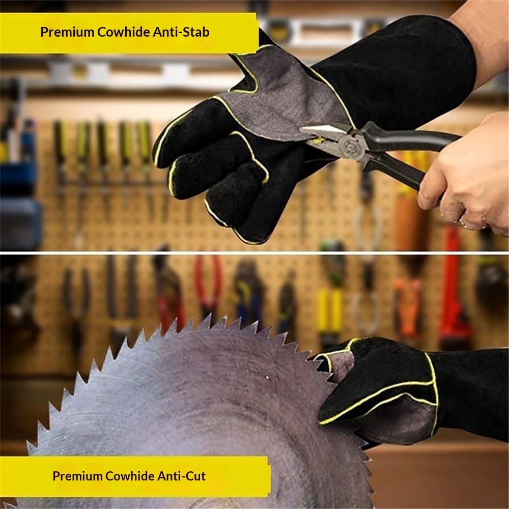 Extreme Heat & Fire Resistant Gloves Leather with Stitching,Mitts Perfect for Fireplace, Stove, Oven, Grill, Welding, BBQ, Pot Holder, Animal Handling - Image 4
