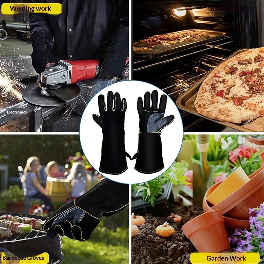 Extreme Heat & Fire Resistant Gloves Leather with Stitching,Mitts Perfect for Fireplace, Stove, Oven, Grill, Welding, BBQ, Pot Holder, Animal Handling - Image 5