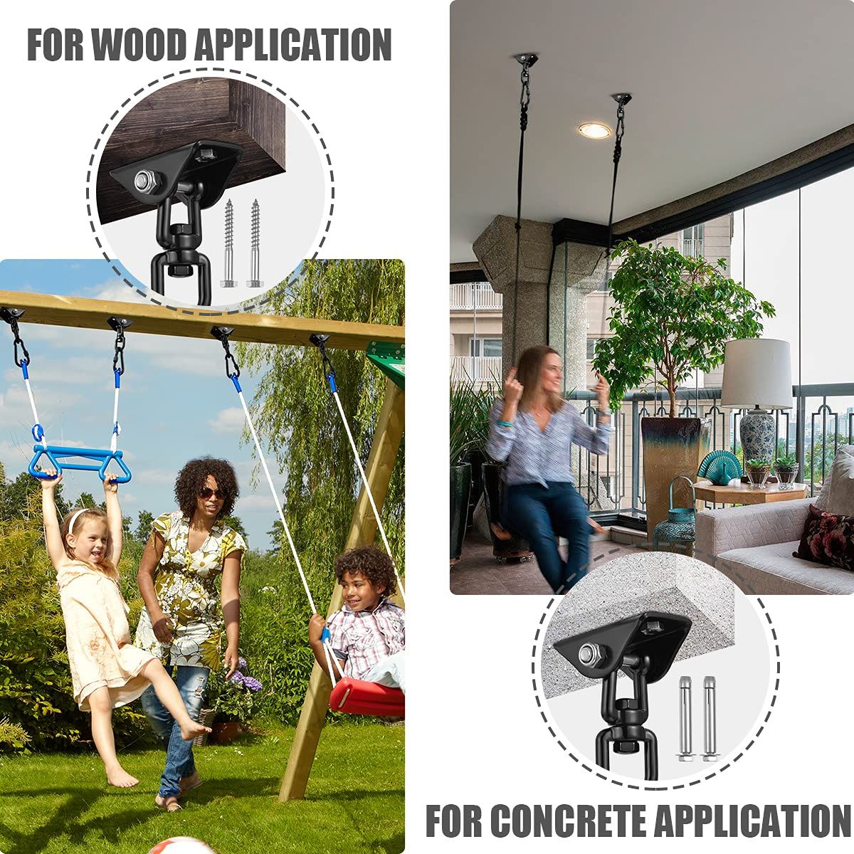 Hammock Hanging Kit,Hanging Chair Hardware 360°Rotating Capacity Hammock Hooks Heavy Duty,Hammock Chair Hanging Kit & Swing Ceiling Hook Snap for Hammock Chair Stand,Seat, Tree,Yoga,Gym(Black) - Image 4