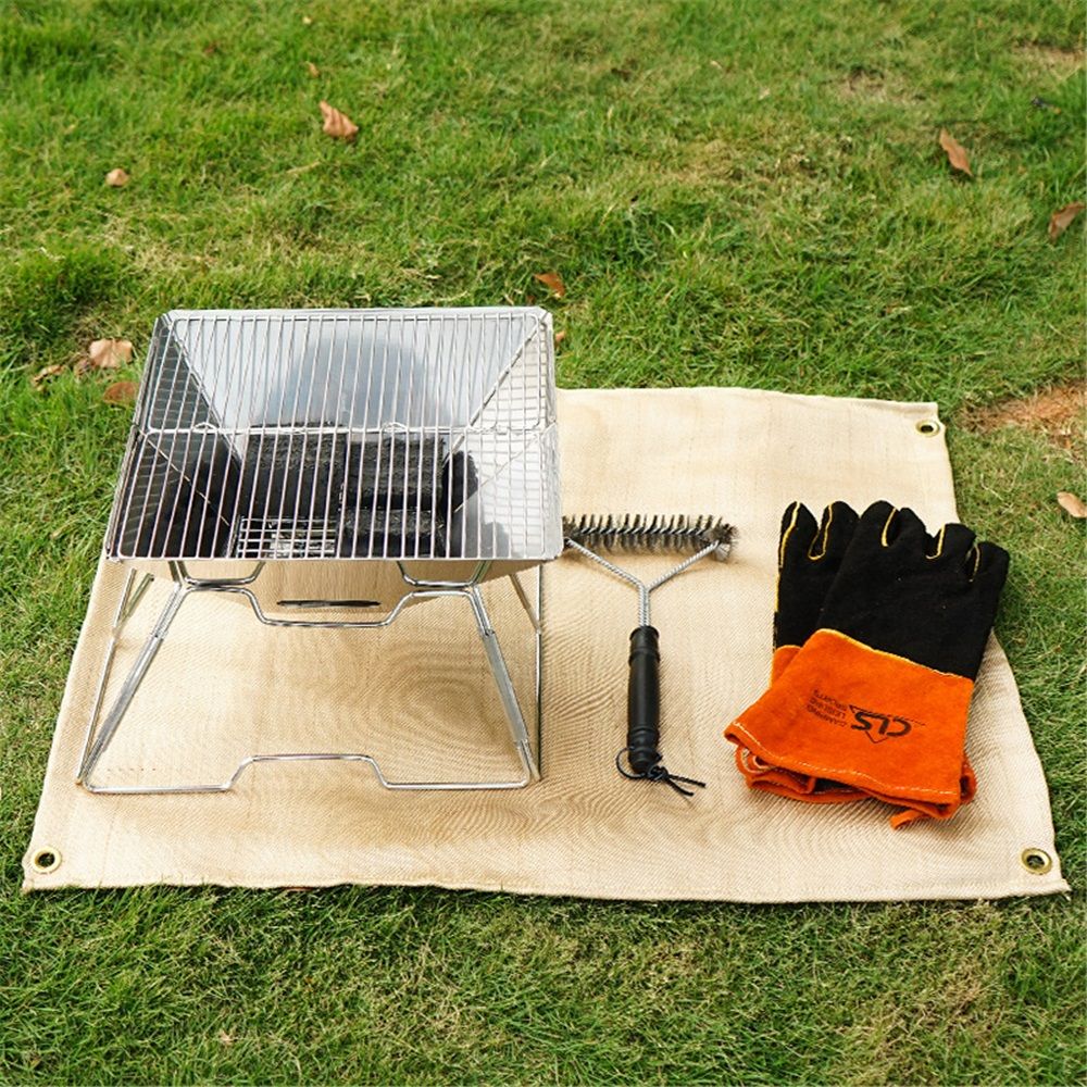 Fire Pit Mat 100*80cm Wood Stove Under Grill Mat (940°F Safety) for Deck BBQ Fireproof Floor Tent Campsite Insulation Protection - Image 1