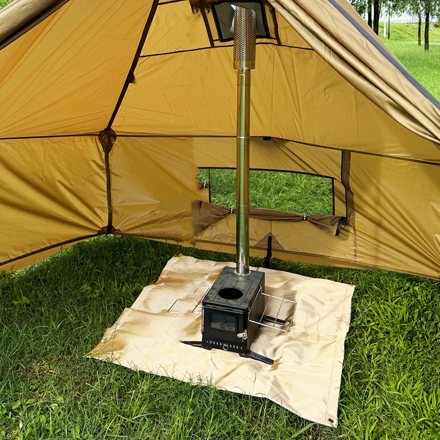 Fire Pit Mat 100*80cm Wood Stove Under Grill Mat (940°F Safety) for Deck BBQ Fireproof Floor Tent Campsite Insulation Protection - Image 5
