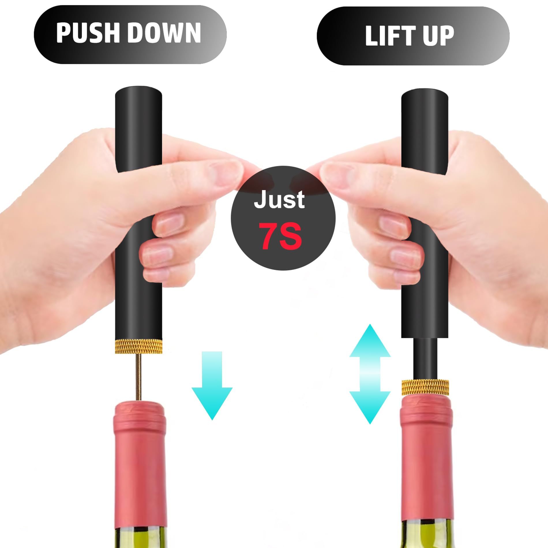 Wine Opener Travel Portable Pocket Air Pressure Pump Wine Bottle Opener Assemblable Design Corkscrew 7S Quick Bottle Opening for Home, Restaurant, Party - Image 4