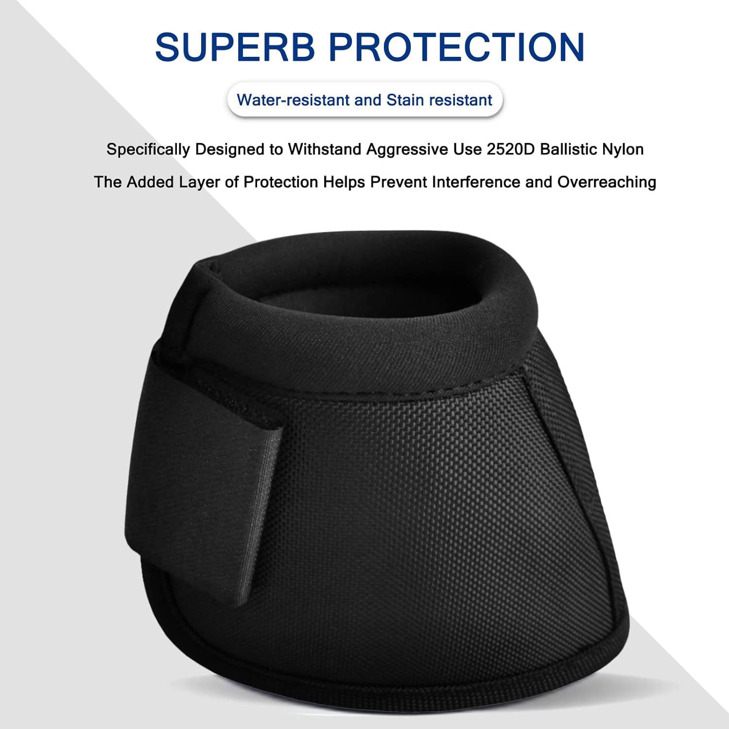 Equine Ballistic Overreach Bell Boots - No-Turn Horse Hoof Protection Boots (Sold in Pairs) - Black, Large - Image 4