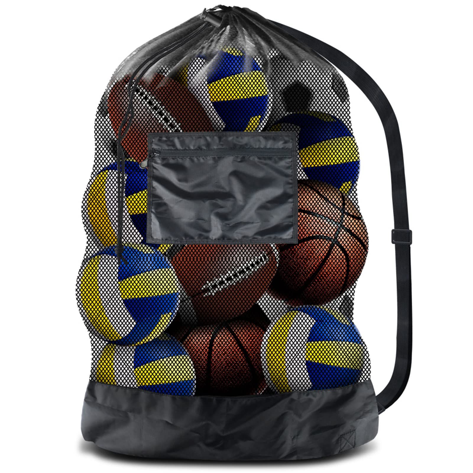 Extra Large Heavy Duty Mesh Bag. Best for Soccer Ball, Water Sports, Beach Cloth, Swimming Gears. Adjustable Shoulder Strap. Secure Side Pocket（30” x 40”） - Image 1