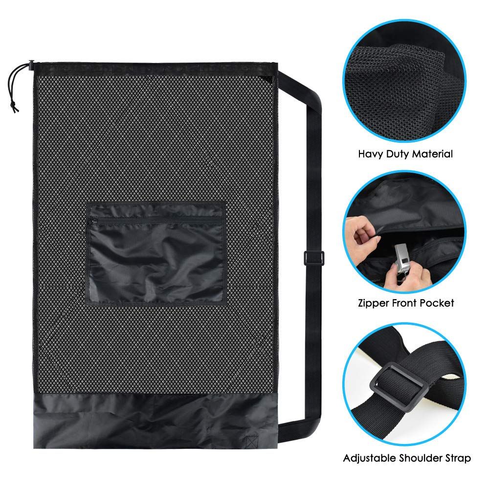 Extra Large Heavy Duty Mesh Bag. Best for Soccer Ball, Water Sports, Beach Cloth, Swimming Gears. Adjustable Shoulder Strap. Secure Side Pocket（30” x 40”） - Image 3