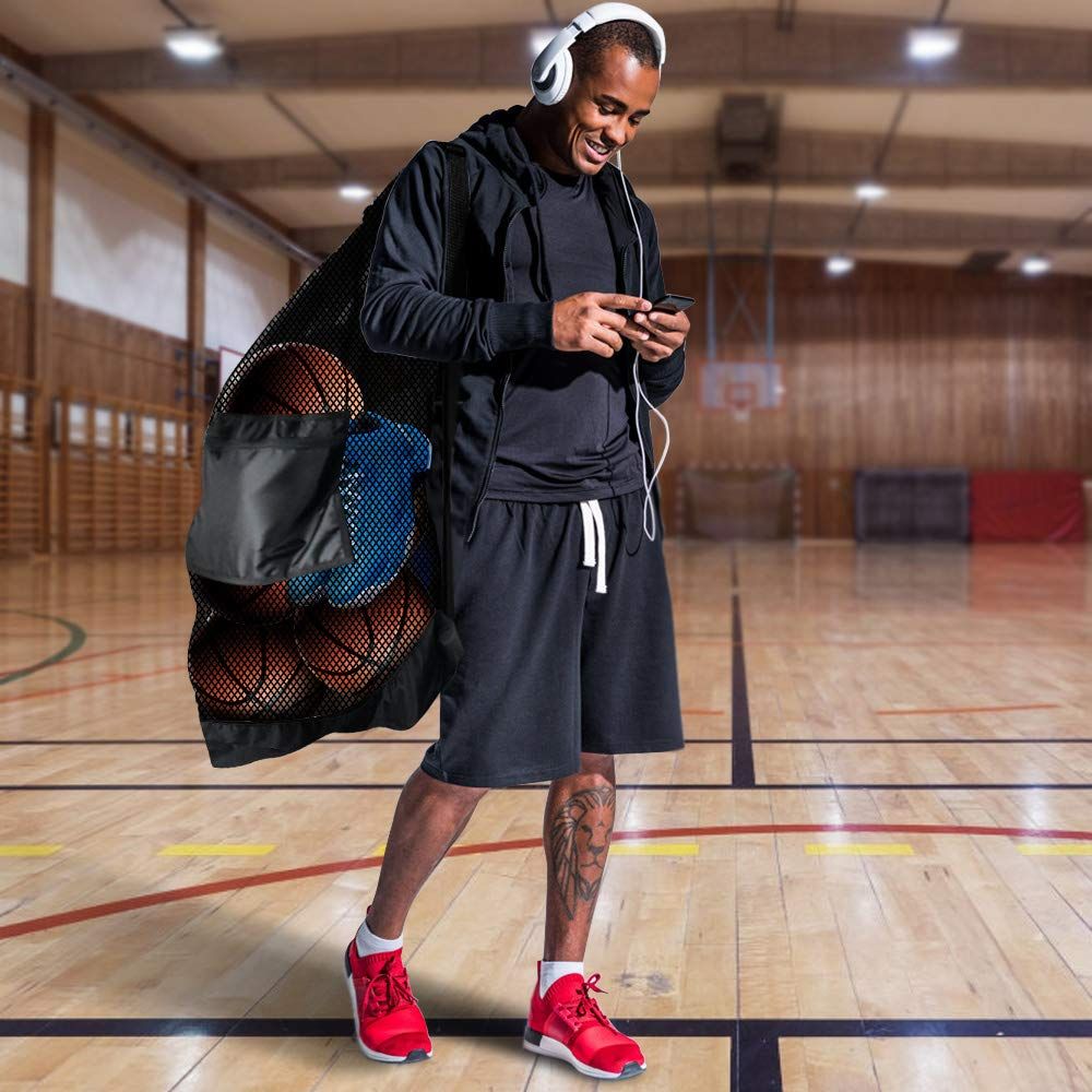 Extra Large Heavy Duty Mesh Bag. Best for Soccer Ball, Water Sports, Beach Cloth, Swimming Gears. Adjustable Shoulder Strap. Secure Side Pocket（30” x 40”） - Image 5