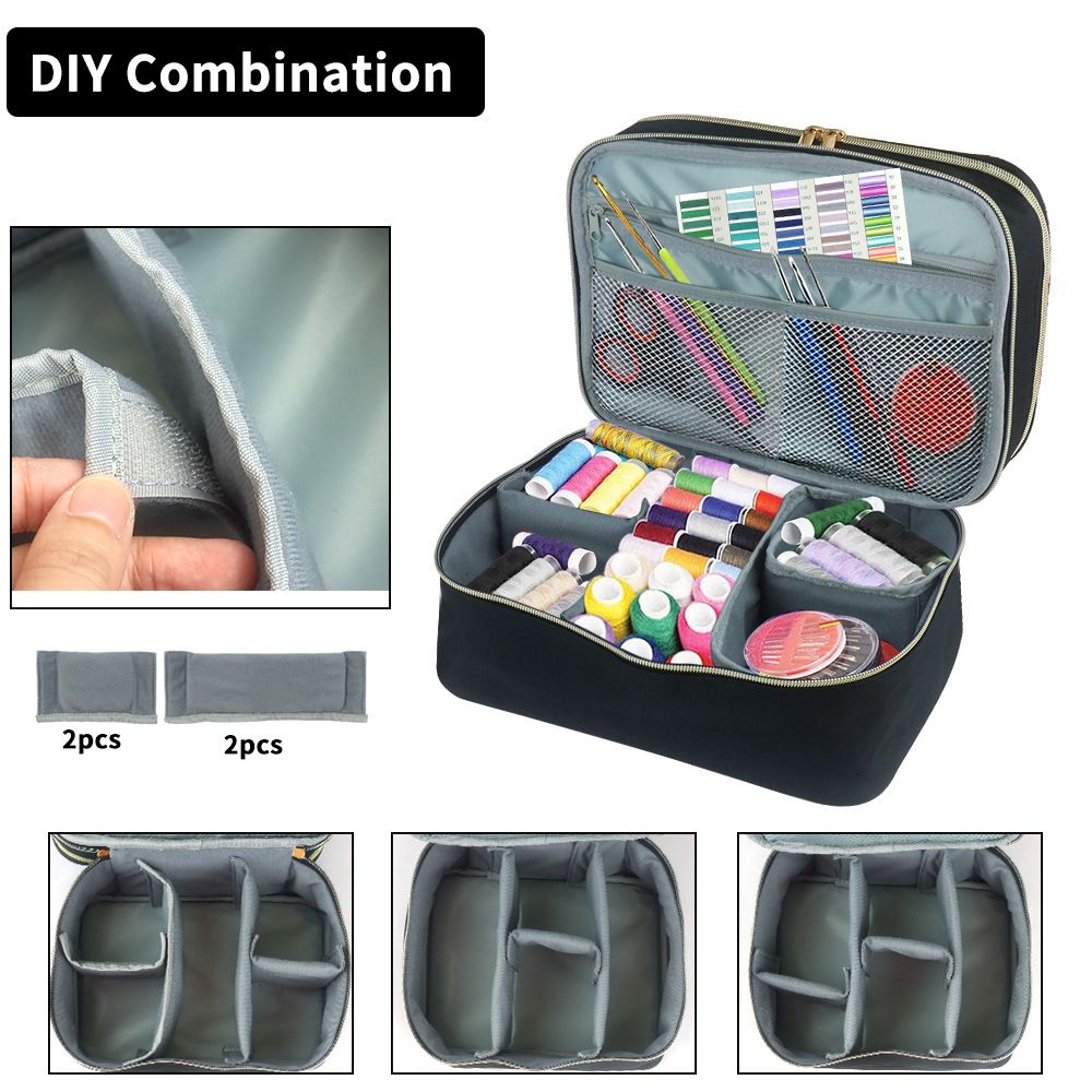 Double-Layer Sewing Bag Accessories Organizer, Large Sewing Supplies Storage for Tools Kit, Thread, Needles, Pins, Buttons - Bag Only - Image 2