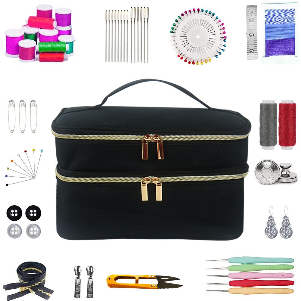 Double-Layer Sewing Bag Accessories Organizer, Large Sewing Supplies Storage for Tools Kit, Thread, Needles, Pins, Buttons - Bag Only - Image 5