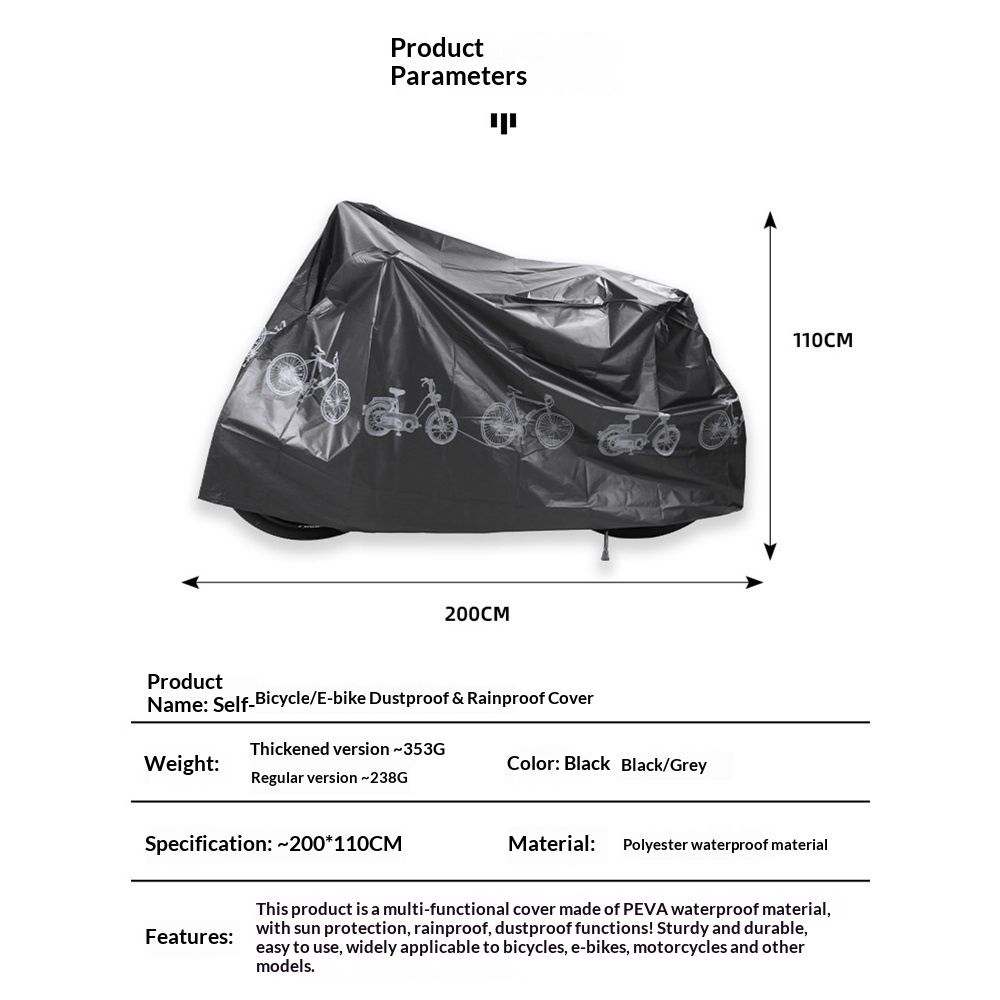 Bike Bicycle Cover Waterproof Dustproof- Bike Cover for 1 Bikes, Indoor and Outdoor Use, Bike Cover Rain Sun UV Wind Snow Proof Resistant (Black 350g) - Image 5