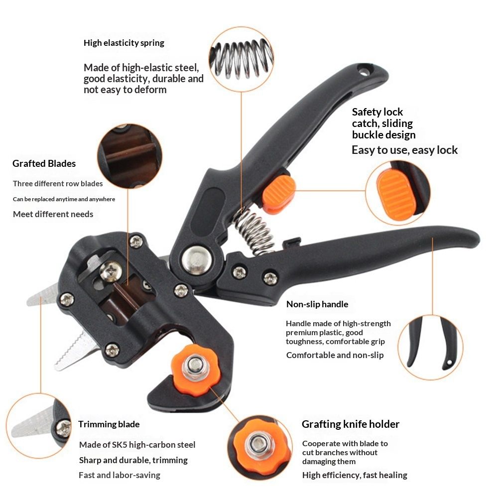 Grafting Tool Kit, Garden Pruner Tools with Replacement Blades, Plant Branch Vine Fruit Tree Cutting Tool Kits Scissors, Perfect for Fruit Trees Grafting (Bag packaging) - Image 2