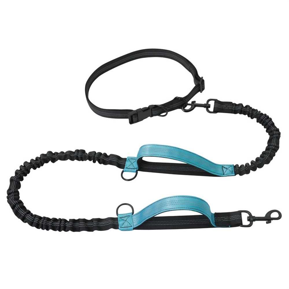 Hands Free Waist Leash for Dog Running Training and Jogging, Adjustable Belt with Double Handle, Reflective Bungee for Medium Large Dogs( Blue) - Image 1