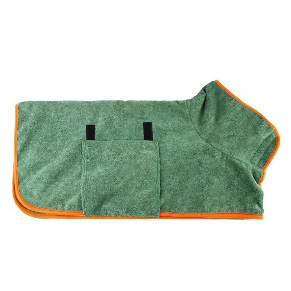 Dog Drying Coat - Fast Drying Dog Towel Robe - Microfiber Super Absorbent Pet Bathrobe, Adjustable Collar & Belly Strap Pet Coat Pet Bath Robe Towel  Dark Green S - Image 1