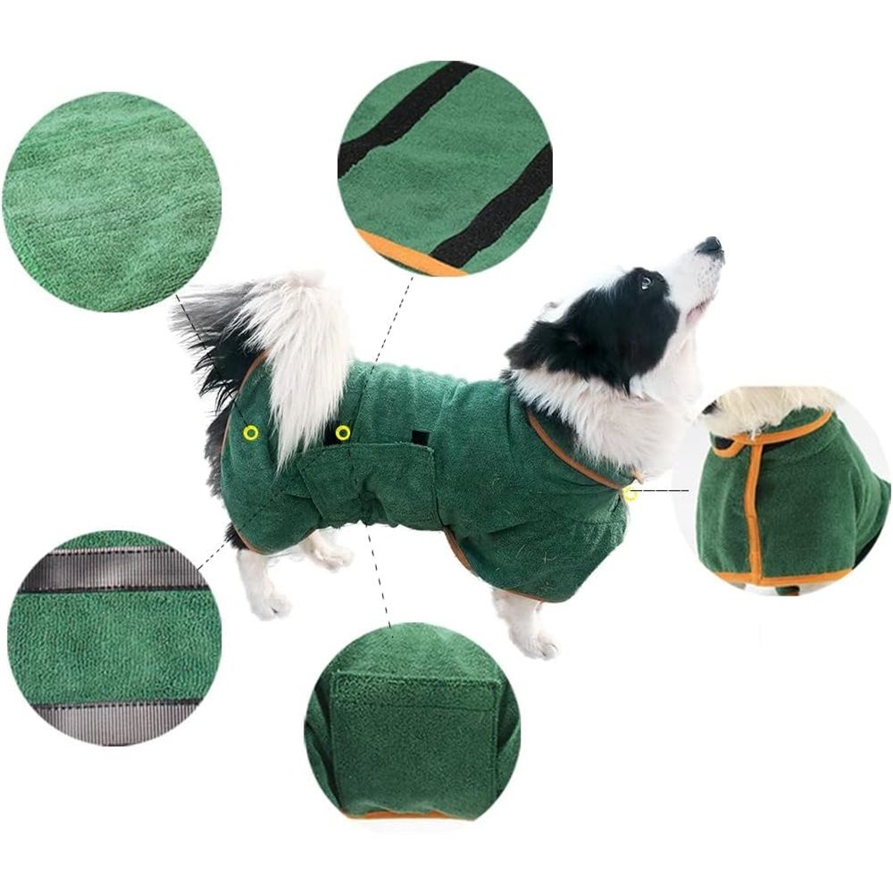 Dog Drying Coat - Fast Drying Dog Towel Robe - Microfiber Super Absorbent Pet Bathrobe, Adjustable Collar & Belly Strap Pet Coat Pet Bath Robe Towel  Dark Green S - Image 2