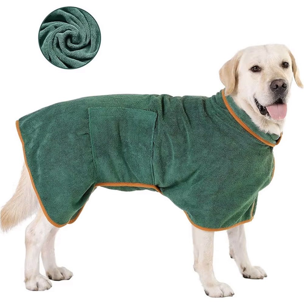 Dog Drying Coat - Fast Drying Dog Towel Robe - Microfiber Super Absorbent Pet Bathrobe, Adjustable Collar & Belly Strap Pet Coat Pet Bath Robe Towel  Dark Green S - Image 4