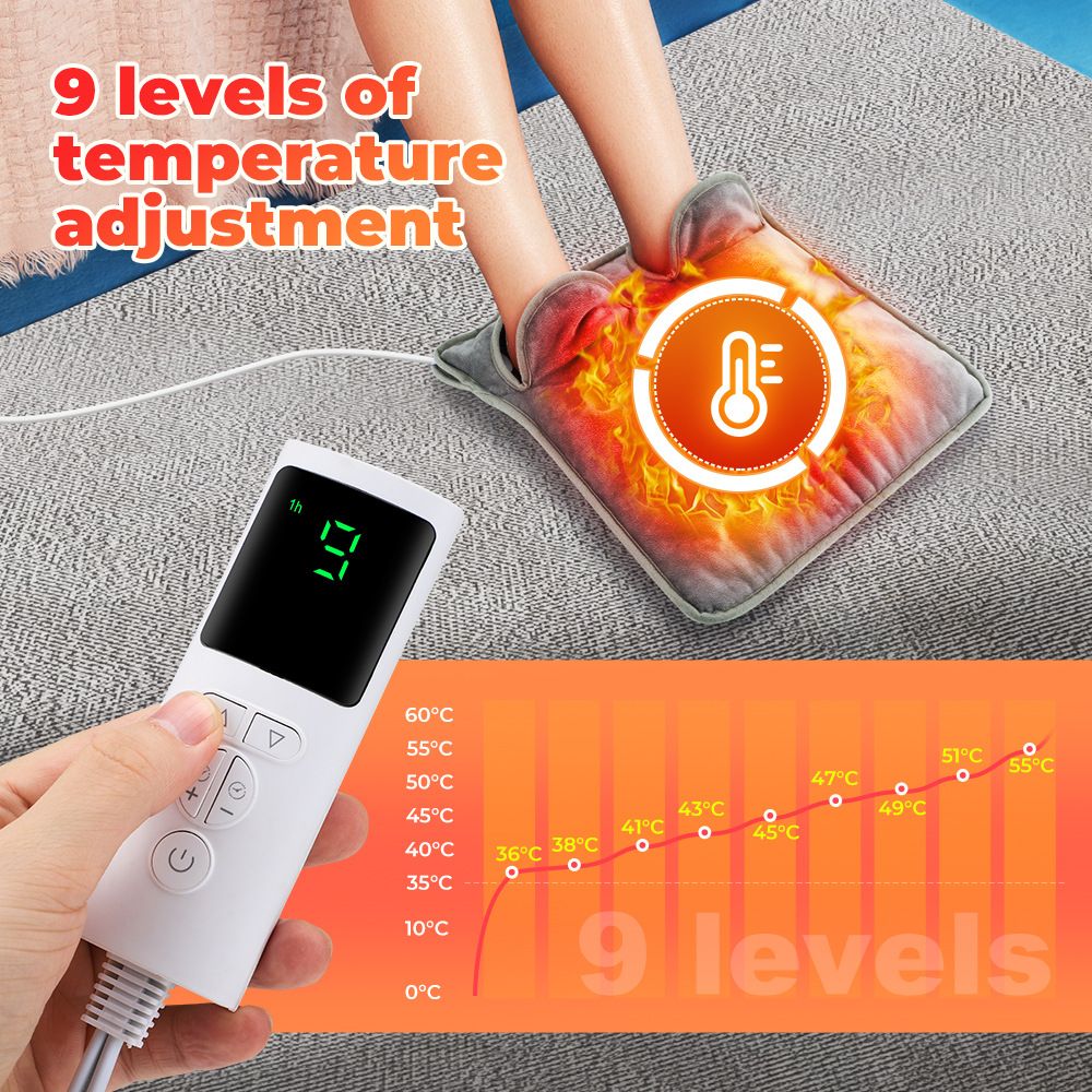 Electric Heated Foot Warmer for Men and Women, Feet Heating Pads Electric Feet Warmer with LCD Display & 9 Temperature Setting, Heated Foot Warmers for Under Desk, Office,Home (Grey) - Image 5