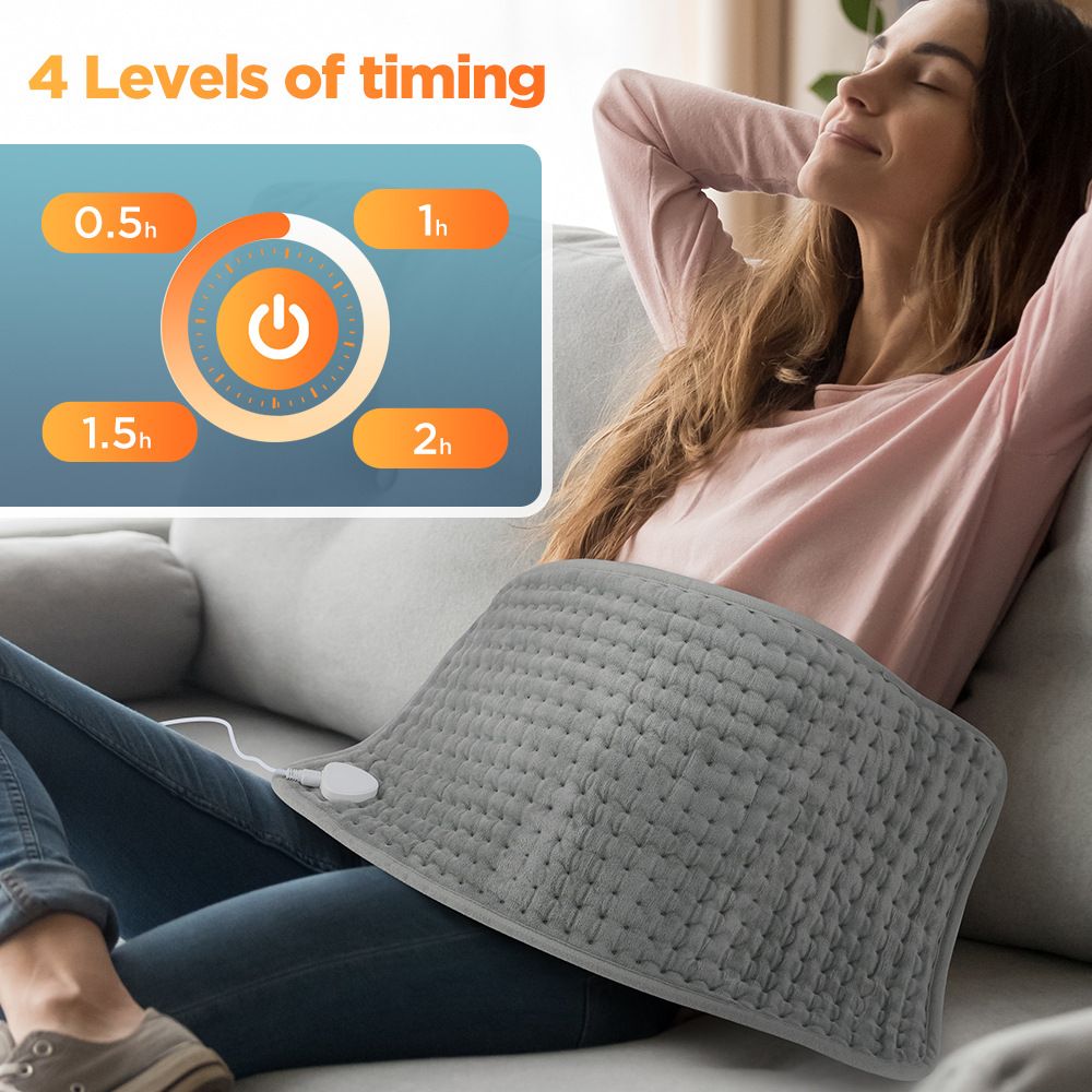 Heating Pad for Back Pain, 12''×24'' Heating Pad for Period Cramps Neck Shoulder Knee Leg with Heat Settings Auto Shut-Off and Rapid-Heating, Ideal Gift for Family and Friends, Gray - Image 3