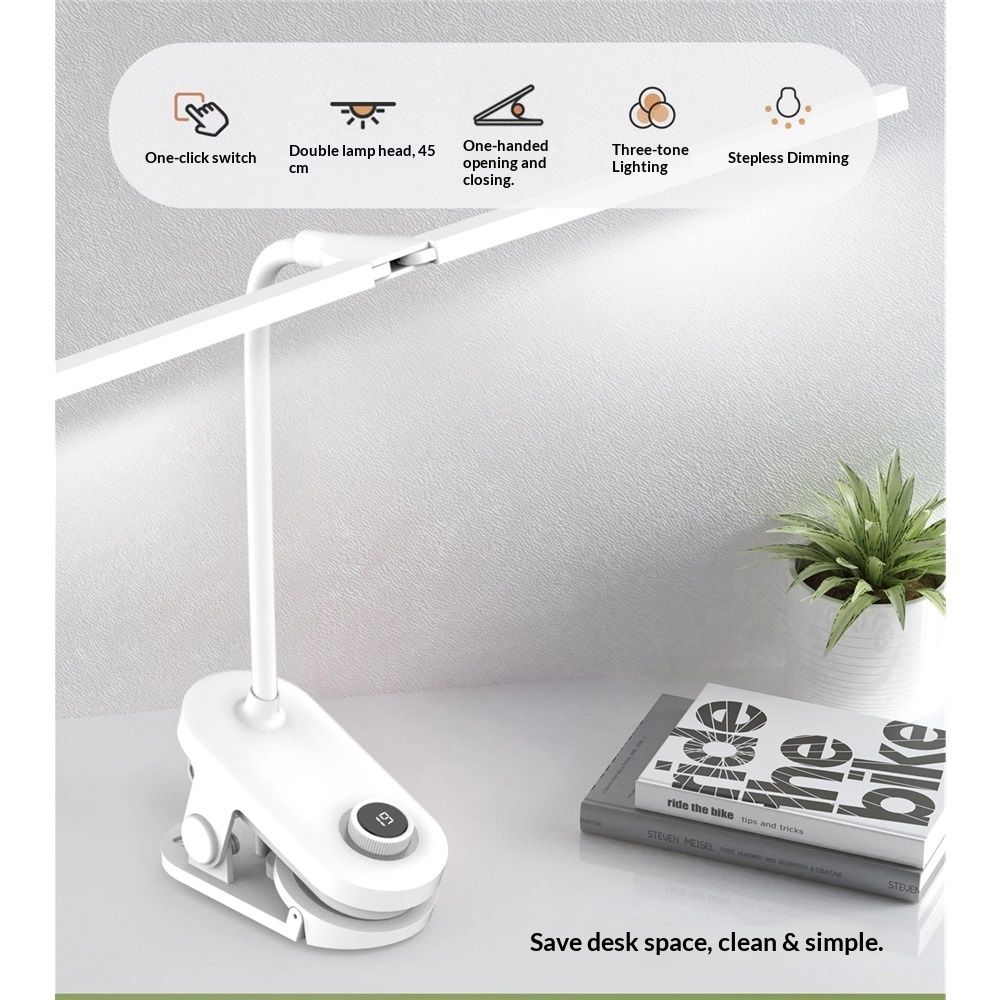 Dual Head LED Desk Lamp with Clamp, Eye-Caring Clip on Lights for Home Office, 4000mAh Rechargeable Battery Operated Table Lamps,3 Lighting Modes & Brightness Dimmer Light for Kids Students - Image 3