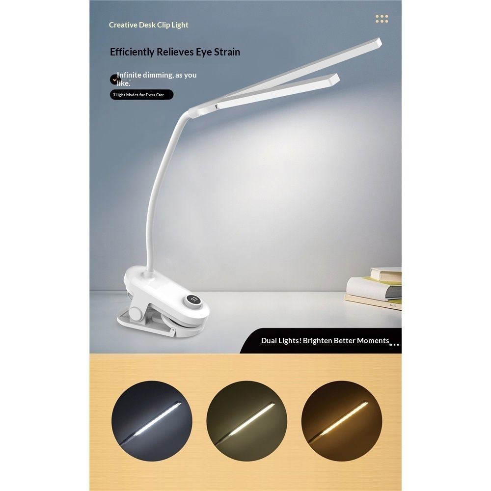 Dual Head LED Desk Lamp with Clamp, Eye-Caring Clip on Lights for Home Office, 4000mAh Rechargeable Battery Operated Table Lamps,3 Lighting Modes & Brightness Dimmer Light for Kids Students - Image 4