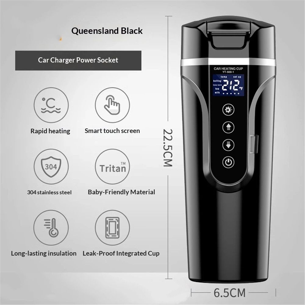 Car Electric Kettle for Travel :12V/24V Small Electric Water Kettle, Multi-Temp Control 500 mL Portable Car Water Boiler for Brewing Coffee Tea,LCD Display 304 Stainless Steel Truck Heating Cup - Image 1