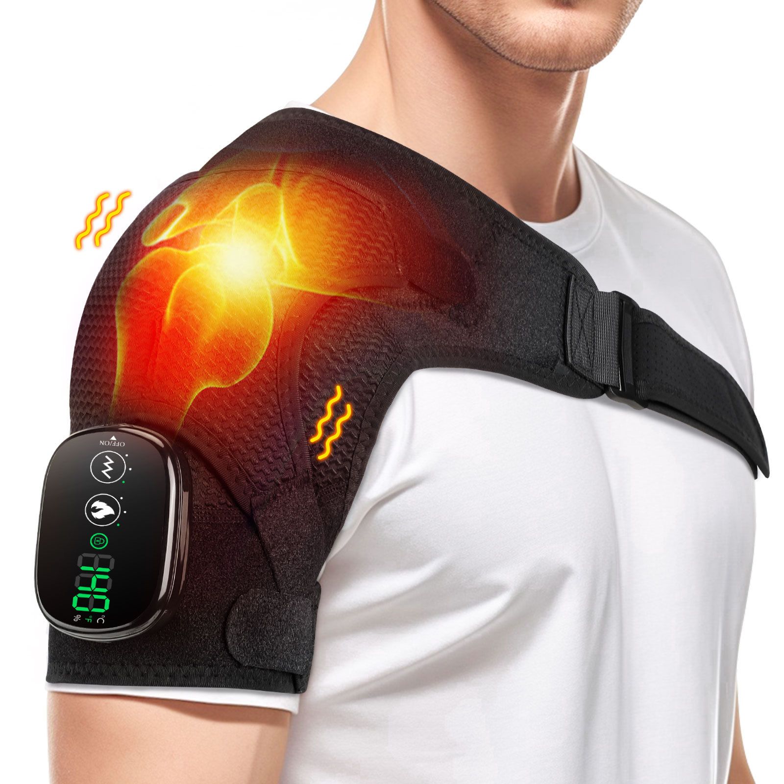 Cordless Heated Shoulder Massager Wrap, Portable Shoulder Brace Heating Pad with 3 Heat for Pain Cuff Frozen Relief Deep Tissue Warmer Gift for Men Women - Image 1
