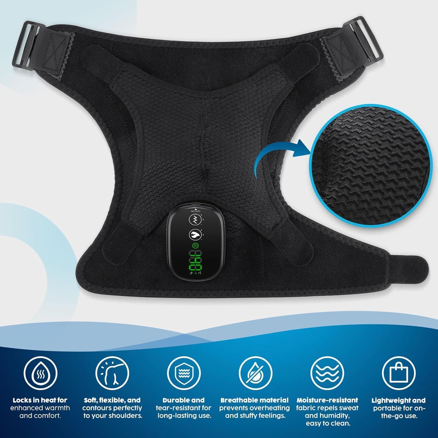 Cordless Heated Shoulder Massager Wrap, Portable Shoulder Brace Heating Pad with 3 Heat for Pain Cuff Frozen Relief Deep Tissue Warmer Gift for Men Women - Image 2