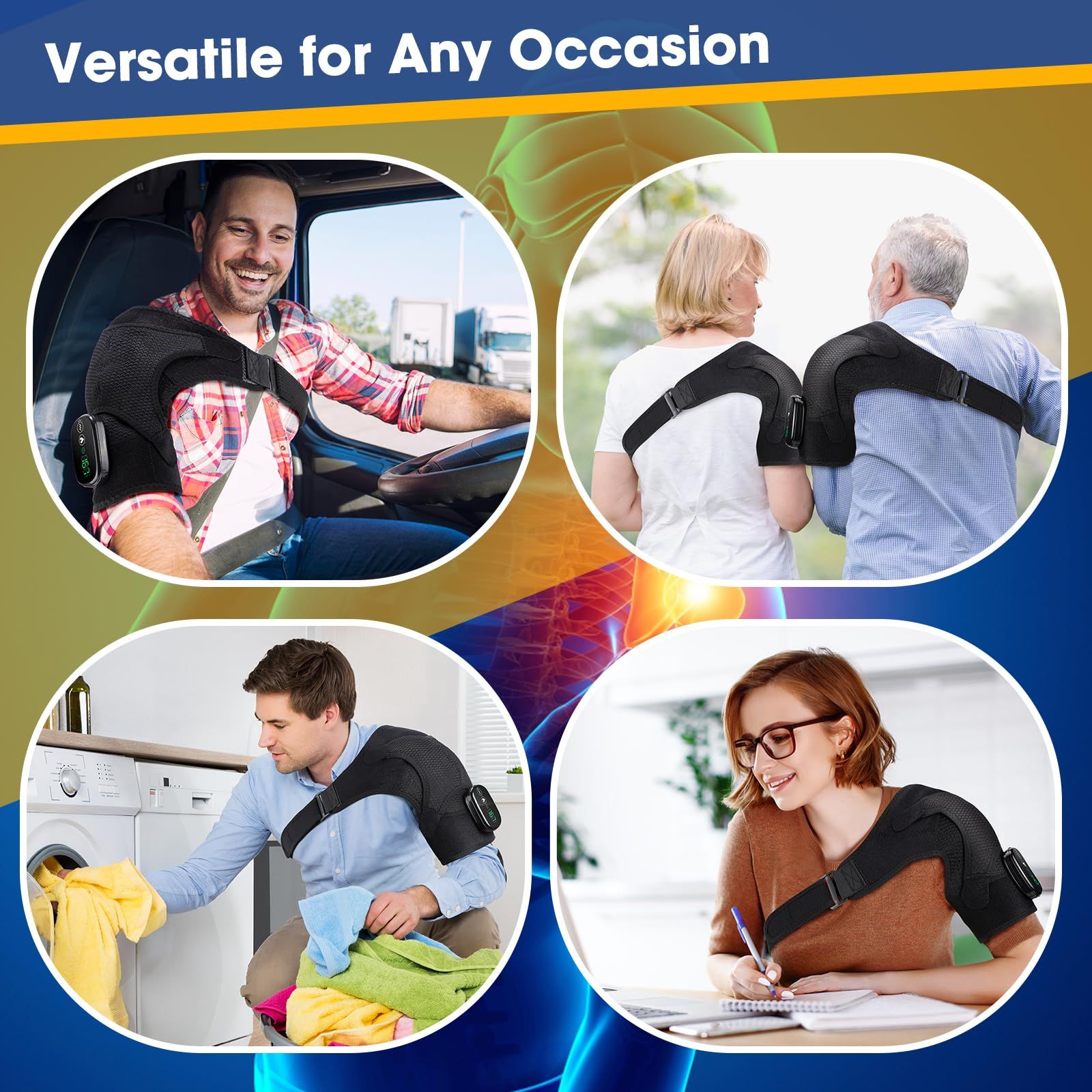 Cordless Heated Shoulder Massager Wrap, Portable Shoulder Brace Heating Pad with 3 Heat for Pain Cuff Frozen Relief Deep Tissue Warmer Gift for Men Women - Image 3