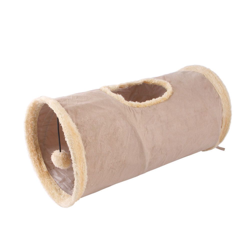 Collapsible Cat Tunnel Pet Play Tube Crinkle Tunnel with Cat Toys，Ball for Small to Medium Cats, Kittens, Rabbits, Ferrets（khaki） - Image 1