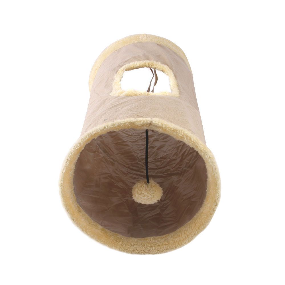Collapsible Cat Tunnel Pet Play Tube Crinkle Tunnel with Cat Toys，Ball for Small to Medium Cats, Kittens, Rabbits, Ferrets（khaki） - Image 3