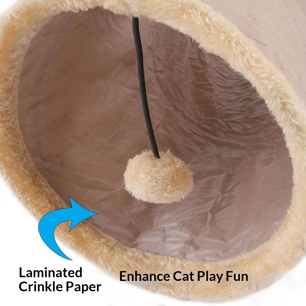 Collapsible Cat Tunnel Pet Play Tube Crinkle Tunnel with Cat Toys，Ball for Small to Medium Cats, Kittens, Rabbits, Ferrets（khaki） - Image 4