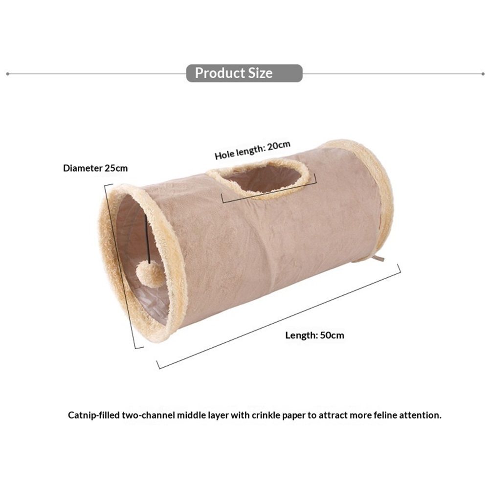 Collapsible Cat Tunnel Pet Play Tube Crinkle Tunnel with Cat Toys，Ball for Small to Medium Cats, Kittens, Rabbits, Ferrets（khaki） - Image 5