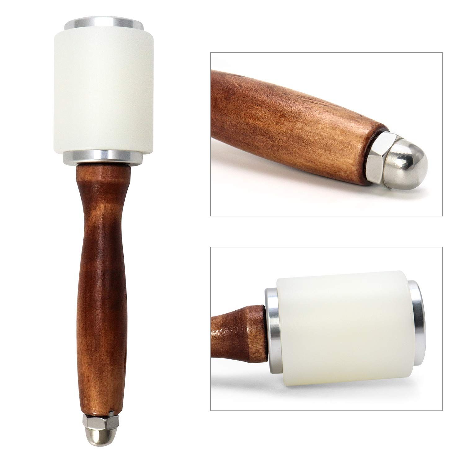 Wooden Handle Nylon Hammer, Leathercraft Carving Nylon Hammer For Stamping Sew Leather Cowhide Tool Kit（Straight leather carving hammer） - Image 4