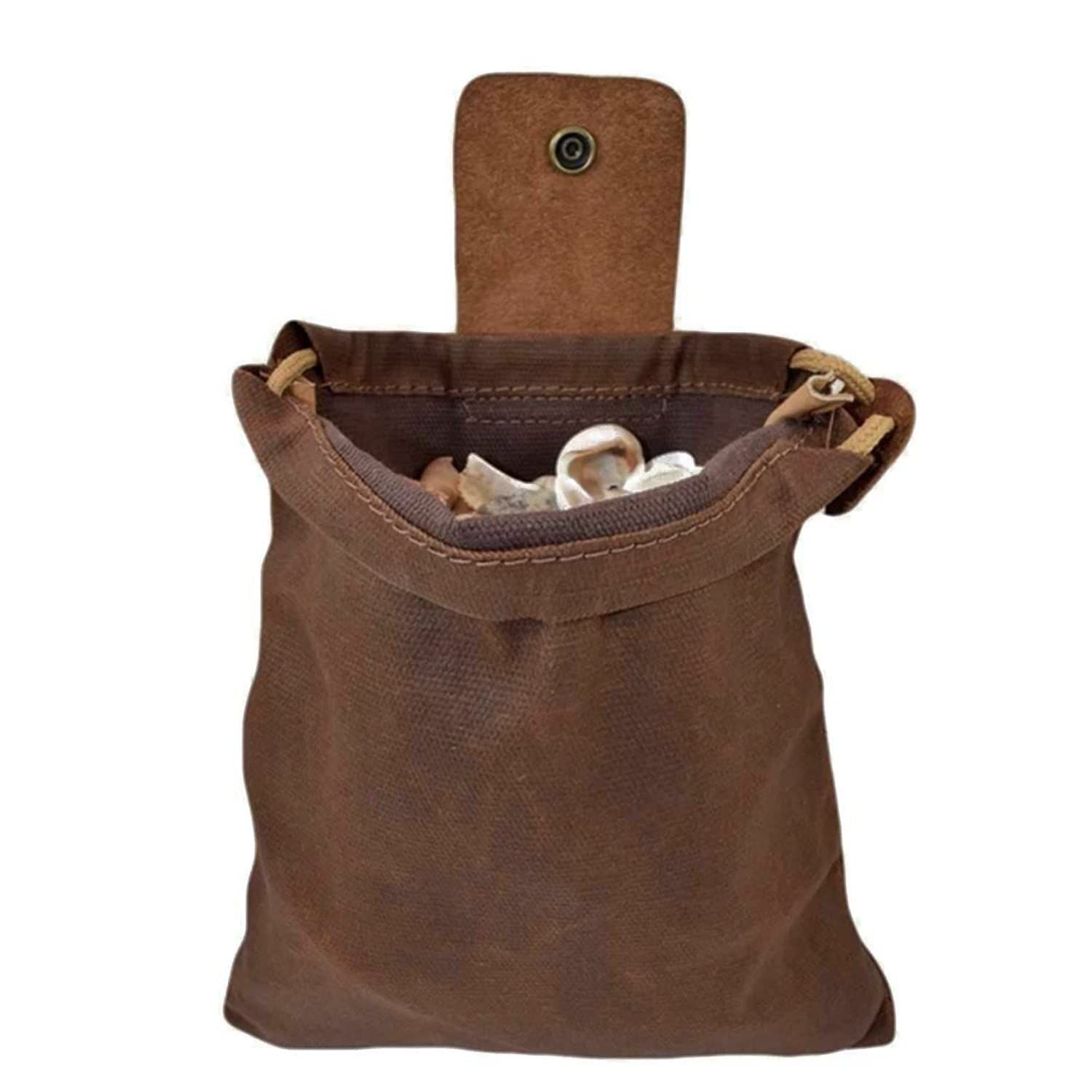 Canvas Collapsible Outdoor Camping Foraging Pouch Mushroom Storage Water Resistant Leather Bushcraft Belt Tinder Dump Pouchs Brown for Travel Camping Hiking Bag Only (Brown) - Image 2