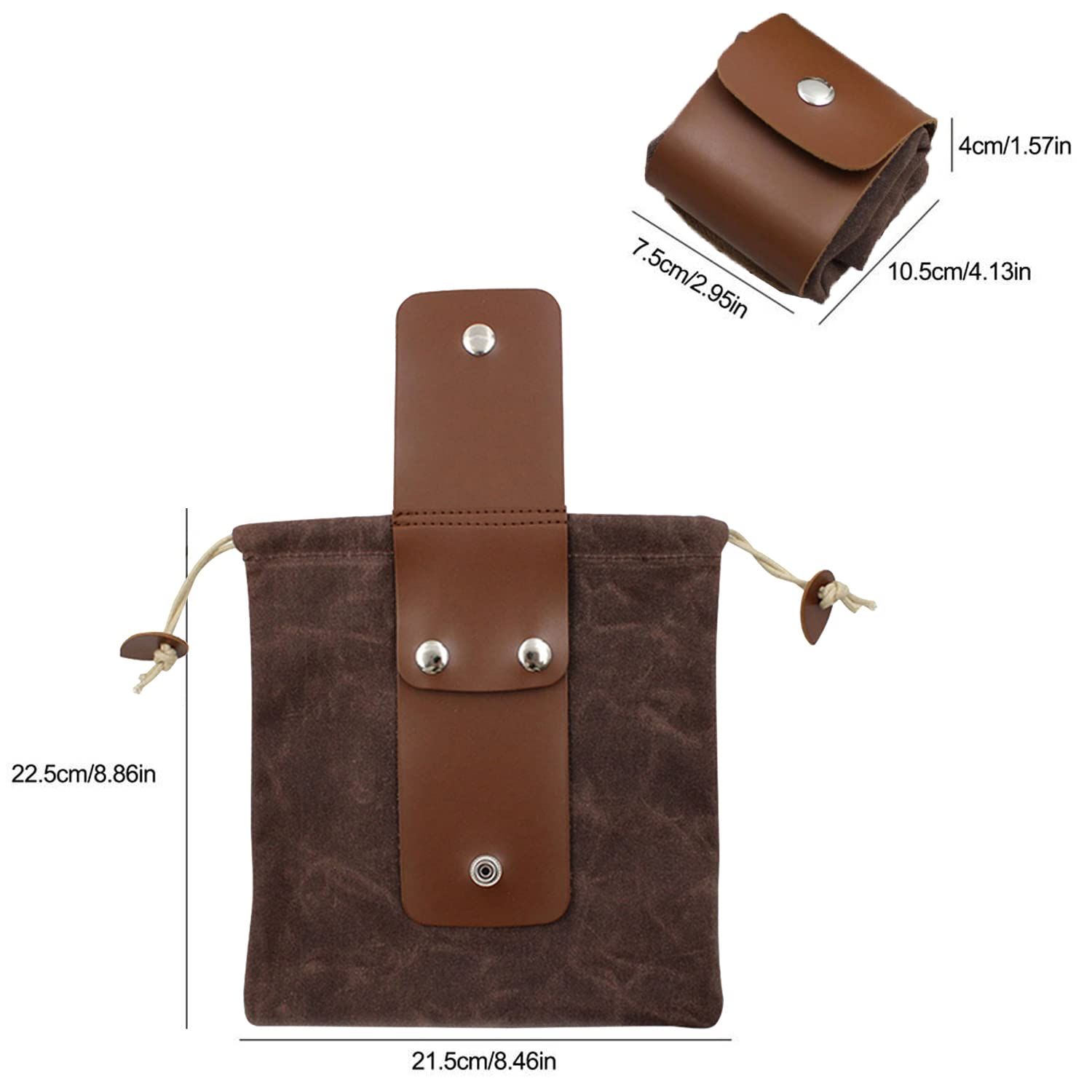 Canvas Collapsible Outdoor Camping Foraging Pouch Mushroom Storage Water Resistant Leather Bushcraft Belt Tinder Dump Pouchs Brown for Travel Camping Hiking Bag Only (Brown) - Image 5