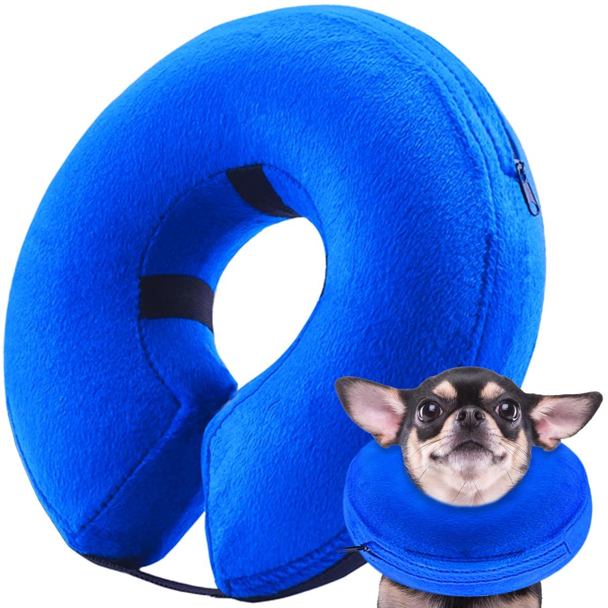 Inflatable Dog Cone Collar Alternative, Soft Dog Cone for Small Medium Large Dogs and Cats, Neck Recovery Donut Collar After Surgery (M, Blue) - Image 3