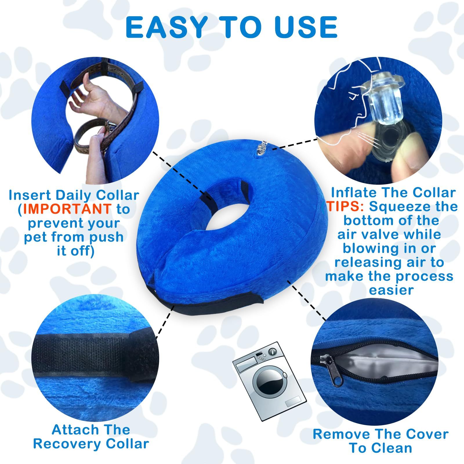 Inflatable Dog Cone Collar Alternative, Soft Dog Cone for Small Medium Large Dogs and Cats, Neck Recovery Donut Collar After Surgery (M, Blue) - Image 4