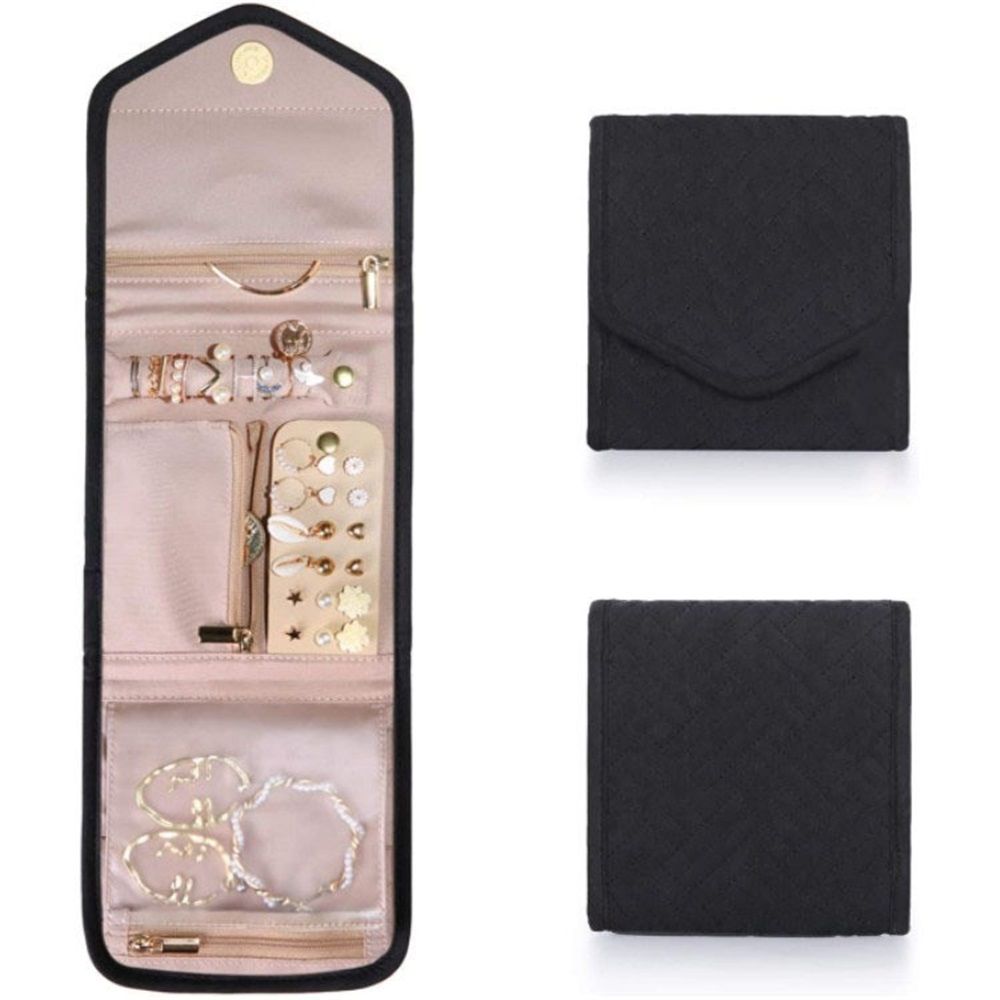 Travel Jewelry Organizer Case Foldable Jewelry Roll for Journey Rings, Necklaces, Earrings, Bracelets, Mini, (Black Large )Storage bag only - Image 1
