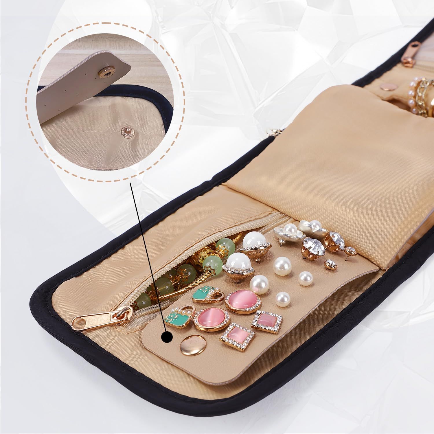 Travel Jewelry Organizer Case Foldable Jewelry Roll for Journey Rings, Necklaces, Earrings, Bracelets, Mini, (Black Large )Storage bag only - Image 2