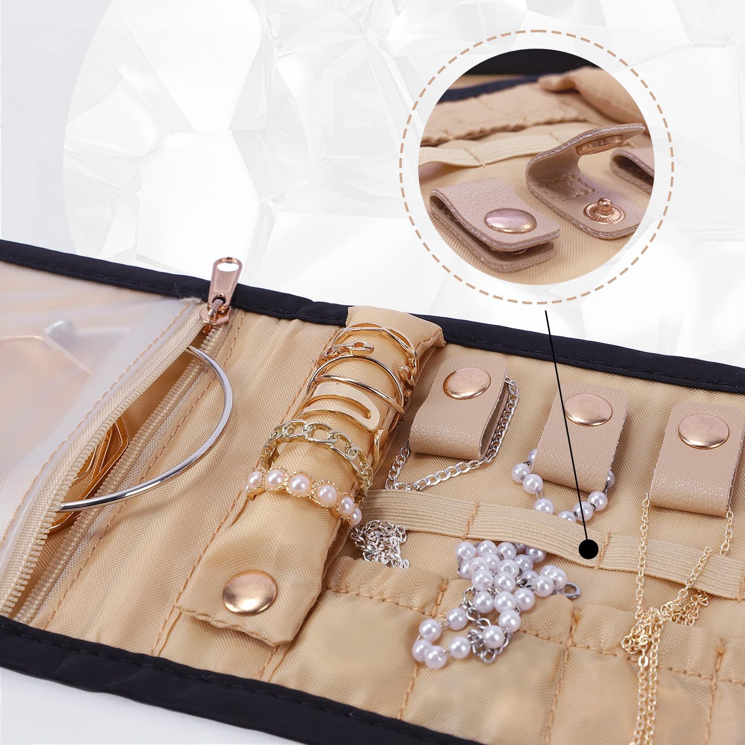 Travel Jewelry Organizer Case Foldable Jewelry Roll for Journey Rings, Necklaces, Earrings, Bracelets, Mini, (Black Large )Storage bag only - Image 3