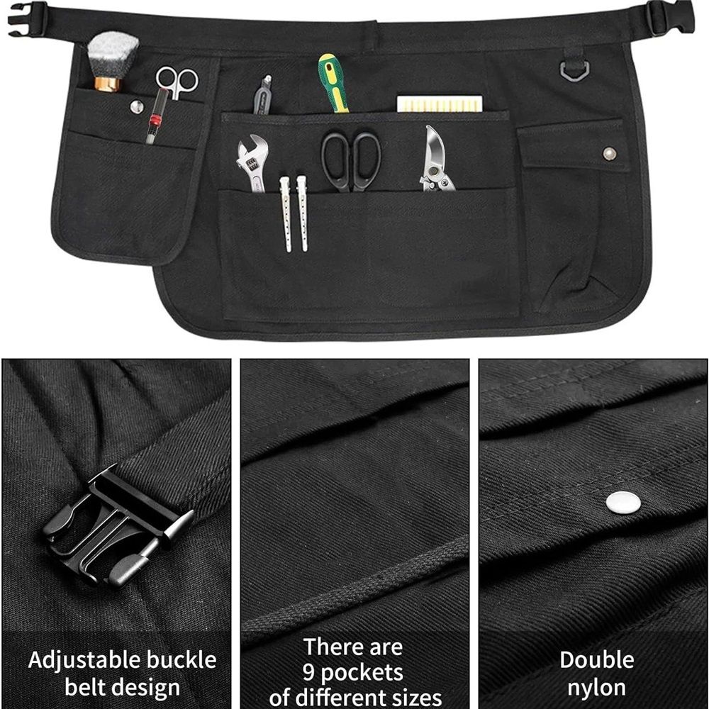 Tool Apron Half Canvas Apron With Muti-Pockets for Home Garden Painting Crafting Woodworking black（Only apron） - Image 3