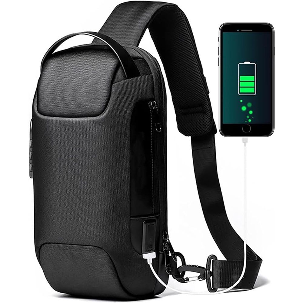 Oxford Sling Bag Backpack Crossbody Chest Pack for Men Women Travel Outdoor Sports Tactical Walking Hiking Climbing Anti-Theft Lockable Shoulder Daypack Black - Image 2