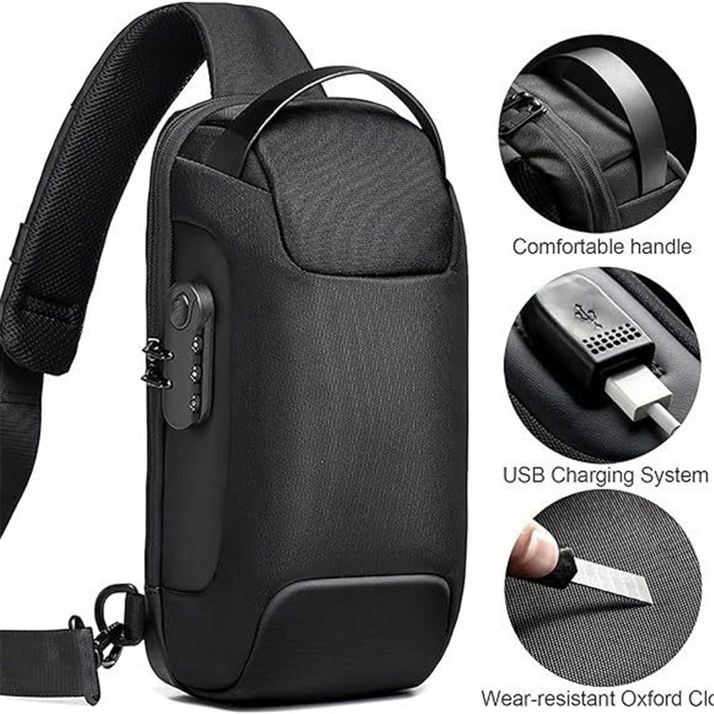 Oxford Sling Bag Backpack Crossbody Chest Pack for Men Women Travel Outdoor Sports Tactical Walking Hiking Climbing Anti-Theft Lockable Shoulder Daypack Black - Image 3