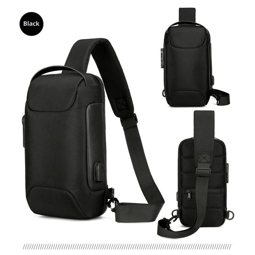 Oxford Sling Bag Backpack Crossbody Chest Pack for Men Women Travel Outdoor Sports Tactical Walking Hiking Climbing Anti-Theft Lockable Shoulder Daypack Black - Image 4