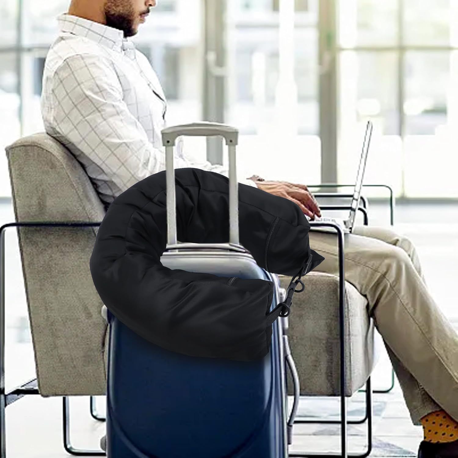 Stuffable Neck Pillow Travel Storage Bag for Airplanes with Clothes,Fits 3+ Days of Travel Essentials, No Filler (Black) - Image 2
