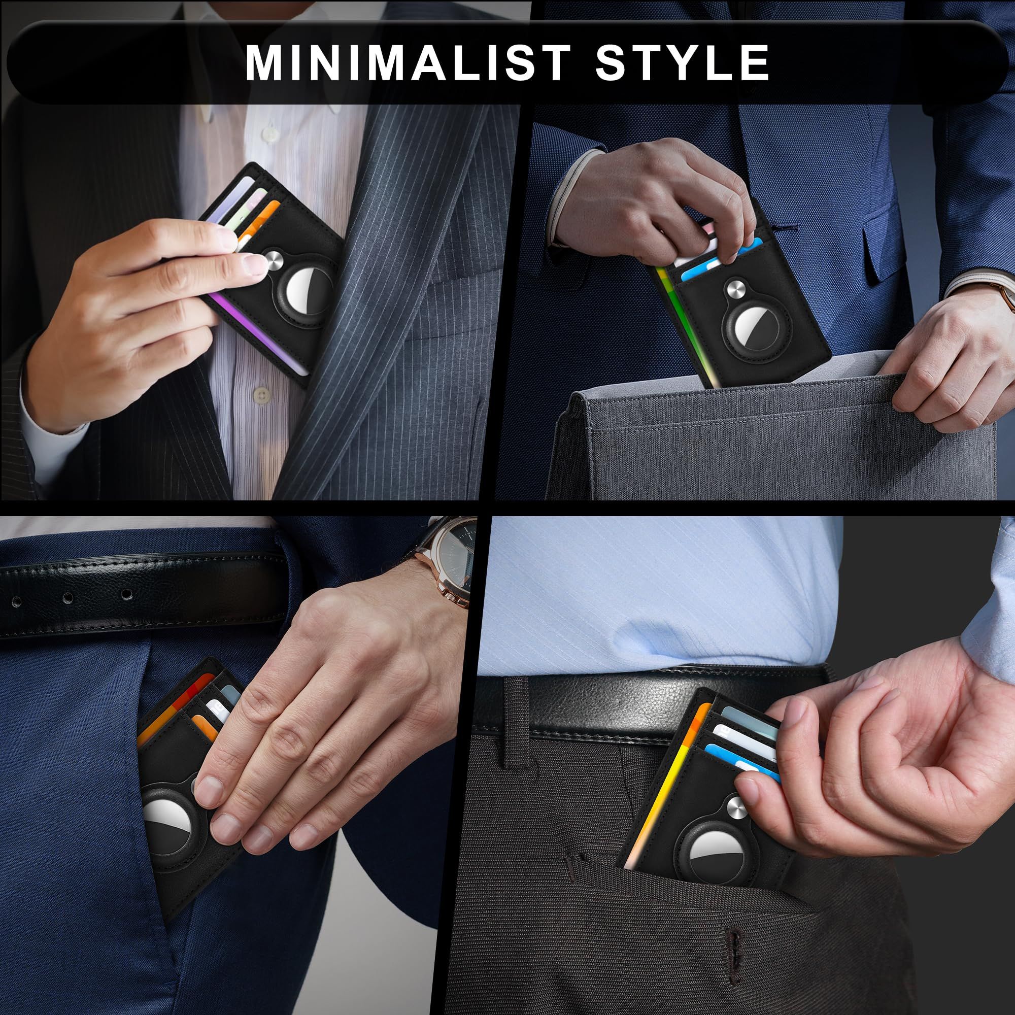 Slim Minimalist Front Pocket Air Tag Wallet, RFID Blocking Card Holder Wallet with Airtag Holder Anti theft card swiping bag (Small lychee pattern) - Image 4