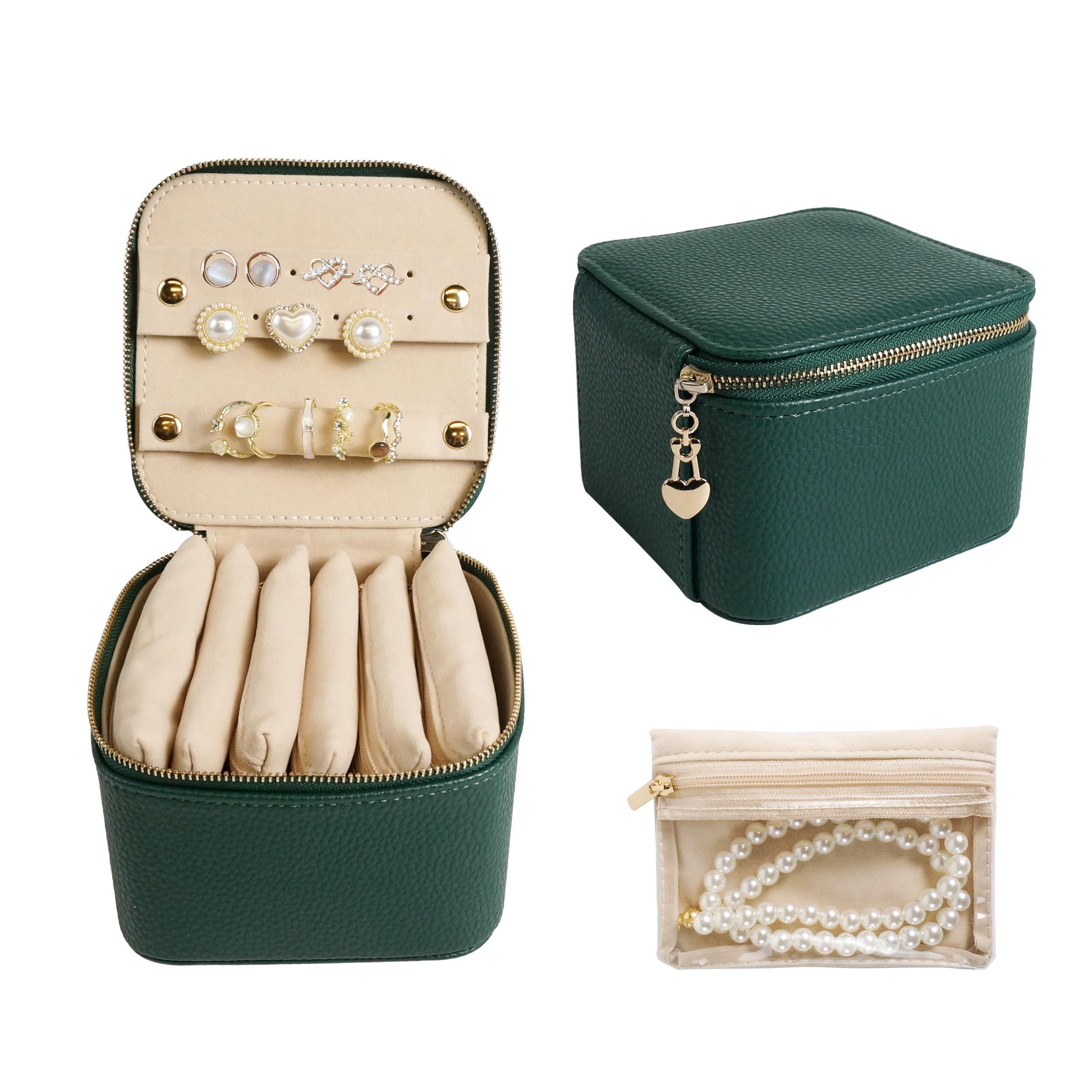 Travel Jewelry Organizer, Jewelry Travle Case with 6 Velvet Jewelry Bags, Portable Travel Jewelry Storage Box, Valentines Gifts for Women (Green) - Image 5
