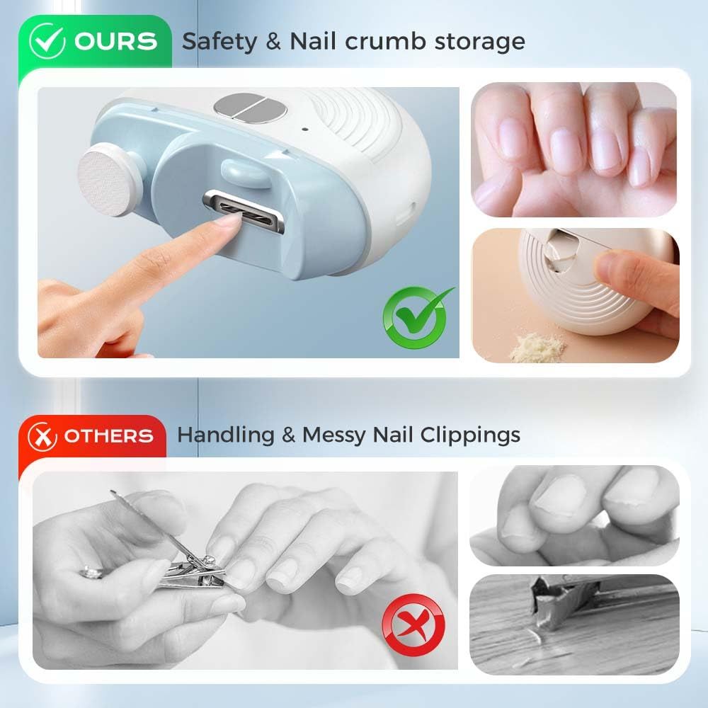 Electric Smart Nail Clippers for Adults Seniors, 3 Speeds Strong Power Automatic Nails Trimmer with Polisher, Light, Clip Storage, Rechargeable Toenail Clippers for Thick Toenails(White) - Image 4