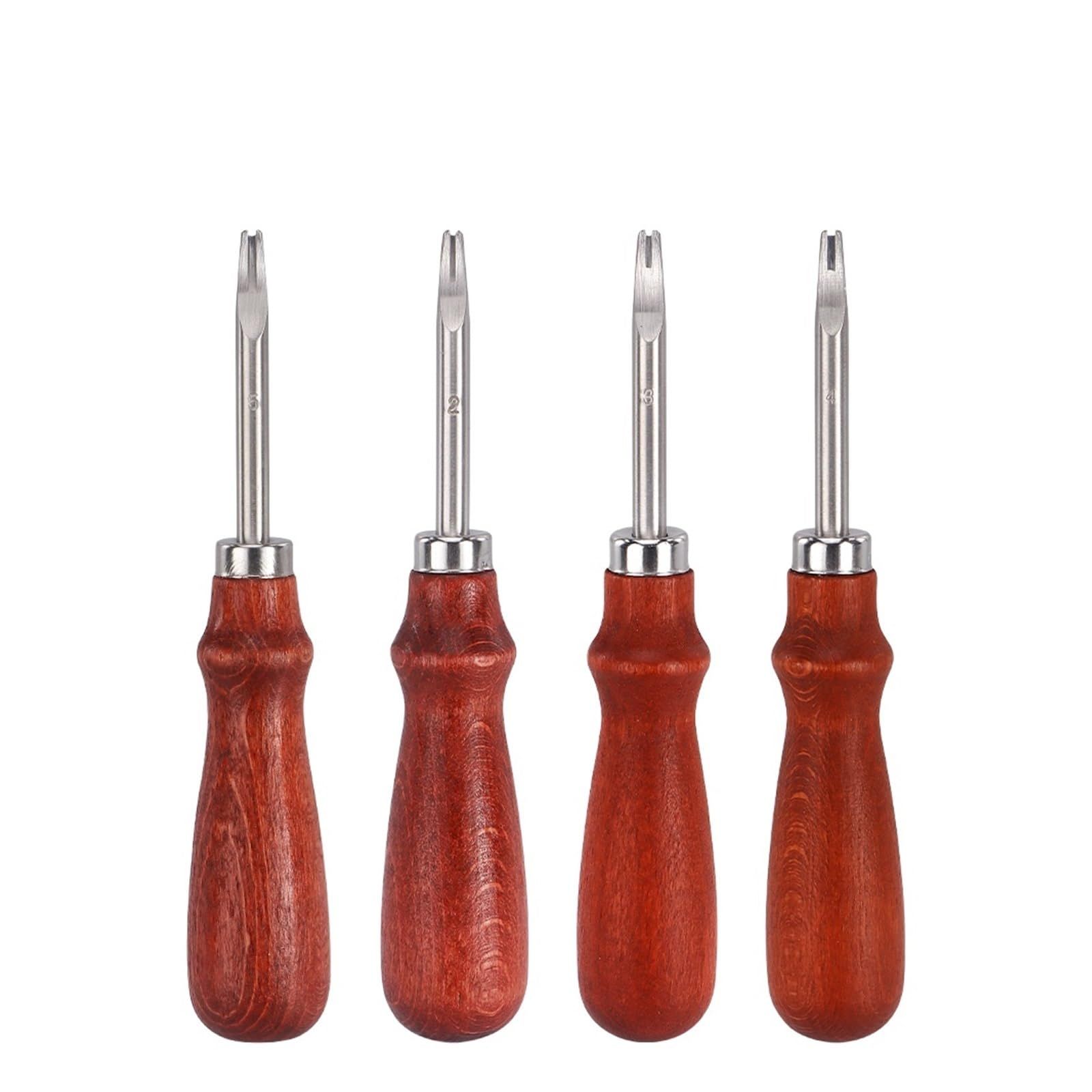 Leather Edge Bevelers, 4pc High Carbon Steel Edge Skiving Set, Wood Hand Edge Bevelers, Leather Craft Keen Edge Cutting for Beveling (0.8mm+1mm+1.2mm+1.4mm) - Image 1